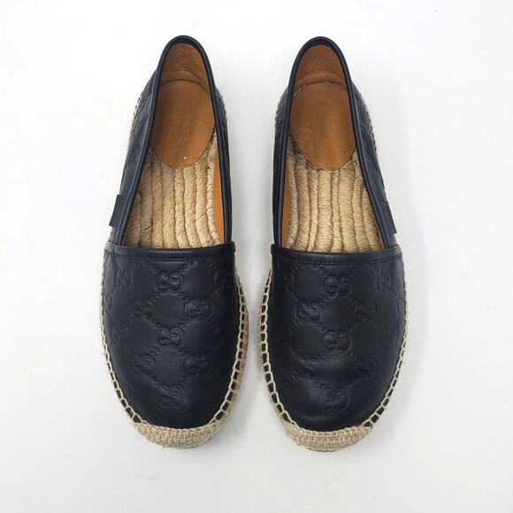 Gucci Signature Guccissima Leather Pilar Espadrille Flats Black Size 37.5 US 7.5 - Picture 3 of 13
